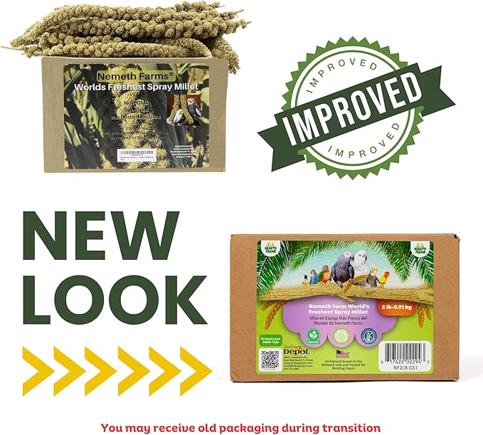 Nemeth Farms–Natural Sun Dried Millet Spray for Pet Birds–Bulk Parrot Seed Treats and Parrot Food–Natural Non GMO Millet Spray–Cockatiels Lovebirds Parakeet 2 lbs.