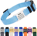 GoTags Personalized Dog Collar with Nameplate, Adjustable Dog Collar with Custom Engraved Slide On Pet ID Tag in Stainless Steel, Silent, No Noise Dog Tag (Light Blue, Small)