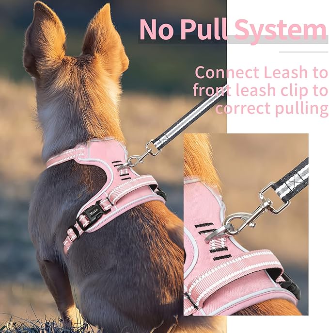 HEELE Dog Harness Dog Harness Small Dog No Pull Harness with Soft Handle Reflective Harness Adjustable, Pink, S