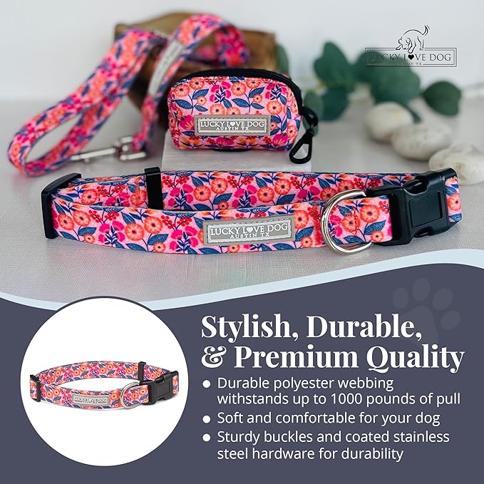 Lucky Love Dog - Adjustable Dog Collar with Easy Click Buckle for Small to Large Ones, Durable, & Comfortable for Male & Female Dogs, Pet Collar for Puppies & Adult Dogs - Rosie, XS