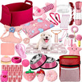 Abbylike 50 Pcs Puppy Supplies Starter Kit for Small Dogs Puppy Essentials Includes Leash, Bowls, Teeth Brushes, Water Bottle, and More Accessories for Dogs Christmas Welcome Gift(Pink)