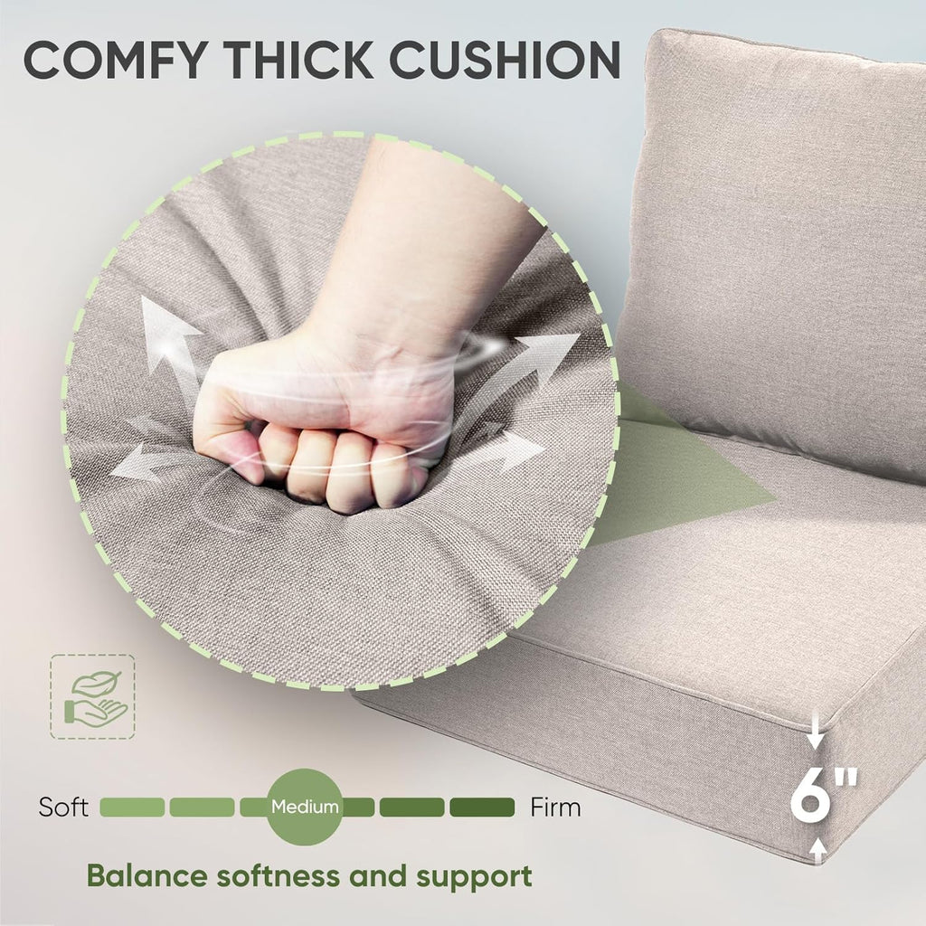 Outdoor Furniture Cushions, 6 inch Thick Seat Cushions for Outdoor Furniture, Waterproof 24x24 Patio Couch Cushions, Replacement Chair/Sofa Cushion, Include 4 Back & 4 Seat Cushion, Thick/Beige