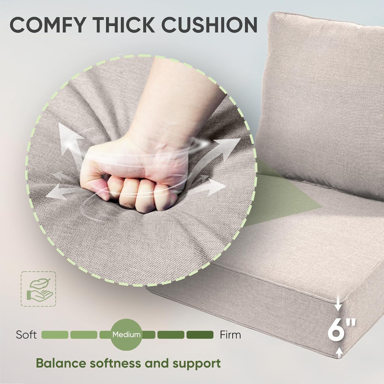 Outdoor Furniture Cushions, 6 inch Thick Seat Cushions for Outdoor Furniture, Waterproof 24x24 Patio Couch Cushions, Replacement Chair/Sofa Cushion, Include 4 Back & 4 Seat Cushion, Thick/Beige