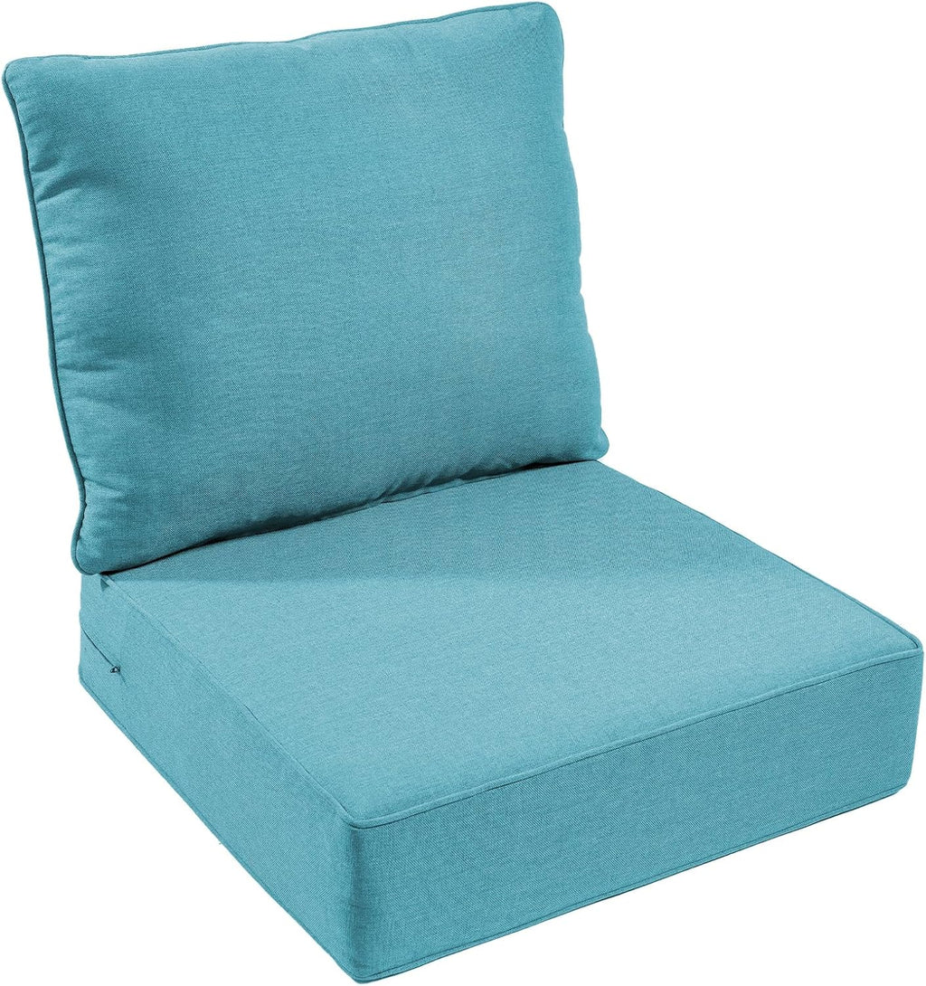 Outdoor Chair Cushion, 6 inch Thick Outdoor Cushions for Patio Furniture, 22x24 Waterproof Patio Chair Cushions, Include 1 Seat Cushion & 1 Back Pillow, Thick/Cyan Blue