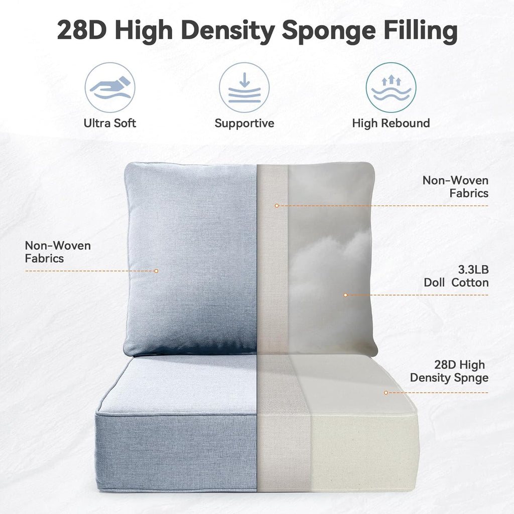 6" Thick Outdoor Cushions 22x24x6, 7-Set Deep Seat Patio Cushions with Removable Cover, Waterproof & Fade Resistant Replacement for Wicker Chair, Loveseat, Sofa - Baby Blue