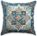 Bohemian Pillow Covers | Vintage Floral & Carpet Design | Double Sided Blue White Decorative Pillowcases for Couch, Bed | Indoor Outdoor Boho Home Decor (Blue&Yellow, 18x18inches)