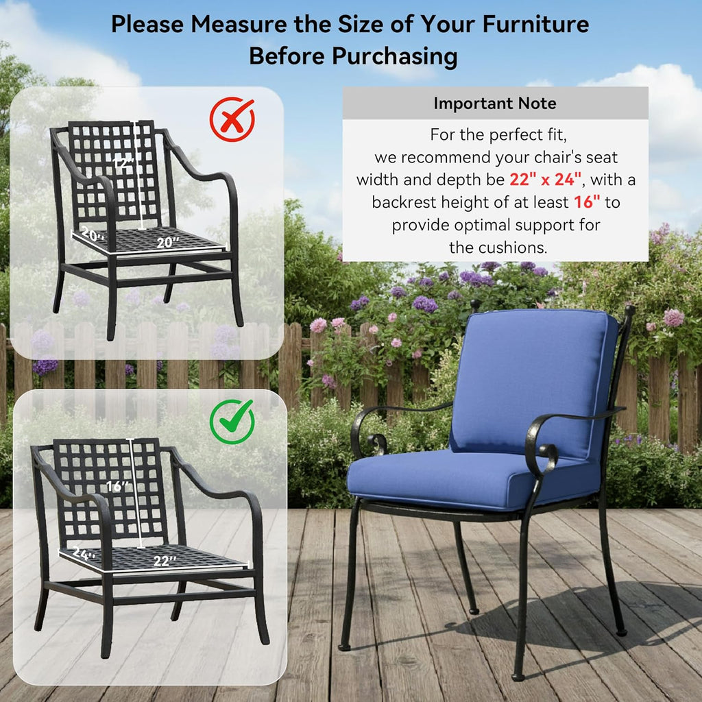 Outdoor Chair Cushions for Patio Furniture - 1 Pack Outside Durable Thick Replacement Cushion 22x24 with Zipper Cover for Wicker Glider Rocking Chairs Loveseat Couch – Blue/Regular