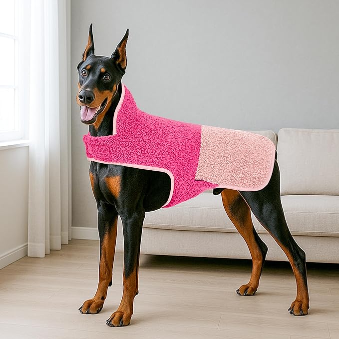 cyeollo Warm Dog Coat Sherpa Dog Winter Coat, Reversible Fleece Dogs Jackets Sweater Vest for Medium Large Dogs Female, Soft Cold Weather Pet Clothes, Rose Red XXL