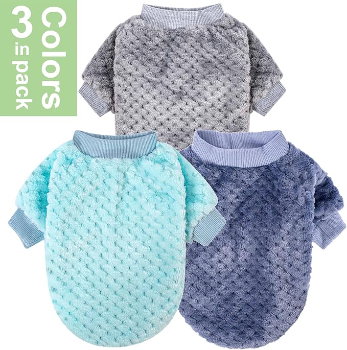 Dog Sweater, 3 Pack Dog Sweaters for Small Medium Dogs or Cat, Warm Soft Flannel Pet Clothes for Dogs Girl or Boy, Dog Shirt Coat Jacket (Medium, Grey+Navy+Sky Blue)