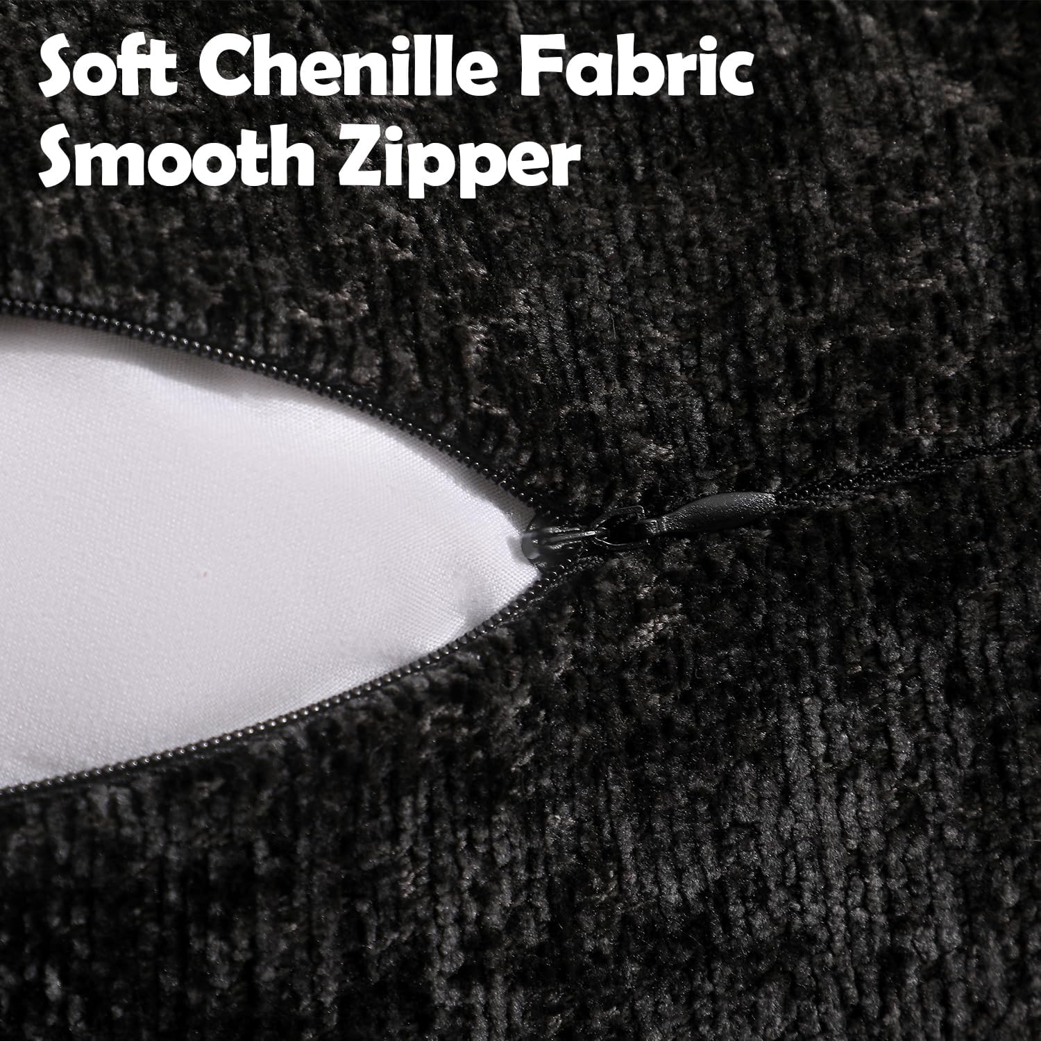 Pack of 2 Black Euro Shams Pillow Covers 26x26 Cozy Soft Chenille Decorative Throw Pillow Covers Accent Vintage Square Couch Pillow Covers for Home Decor Bed Sofa Living Room