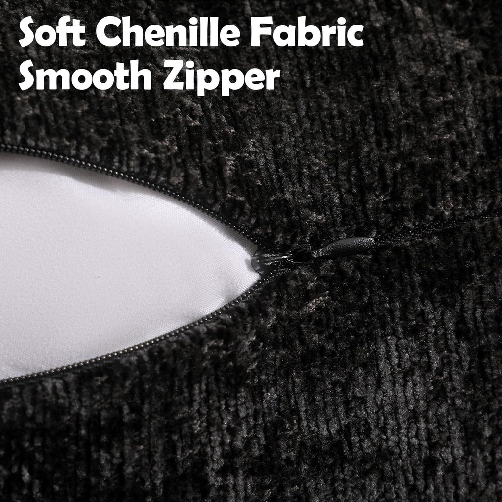 Pack of 2 Black Decorative Throw Pillow Covers 18x18 Cozy Soft Chenille Accent Vintage Square Couch Pillow Covers for Home Decor Bed Sofa Living Room