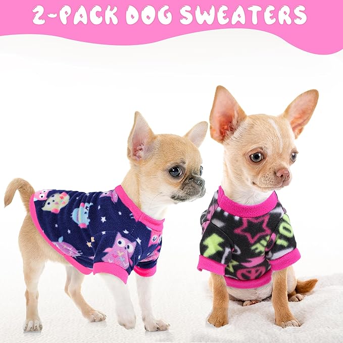 2 Pieces Dog Sweaters for Small Dogs, Fall Winter Fleece Dog Clothes, Soft and Warm Puppy Sweater Doggie Coat for Winter Pet Cloting for Chihuahua Yorkie (Rose,Pink, XX-Small)