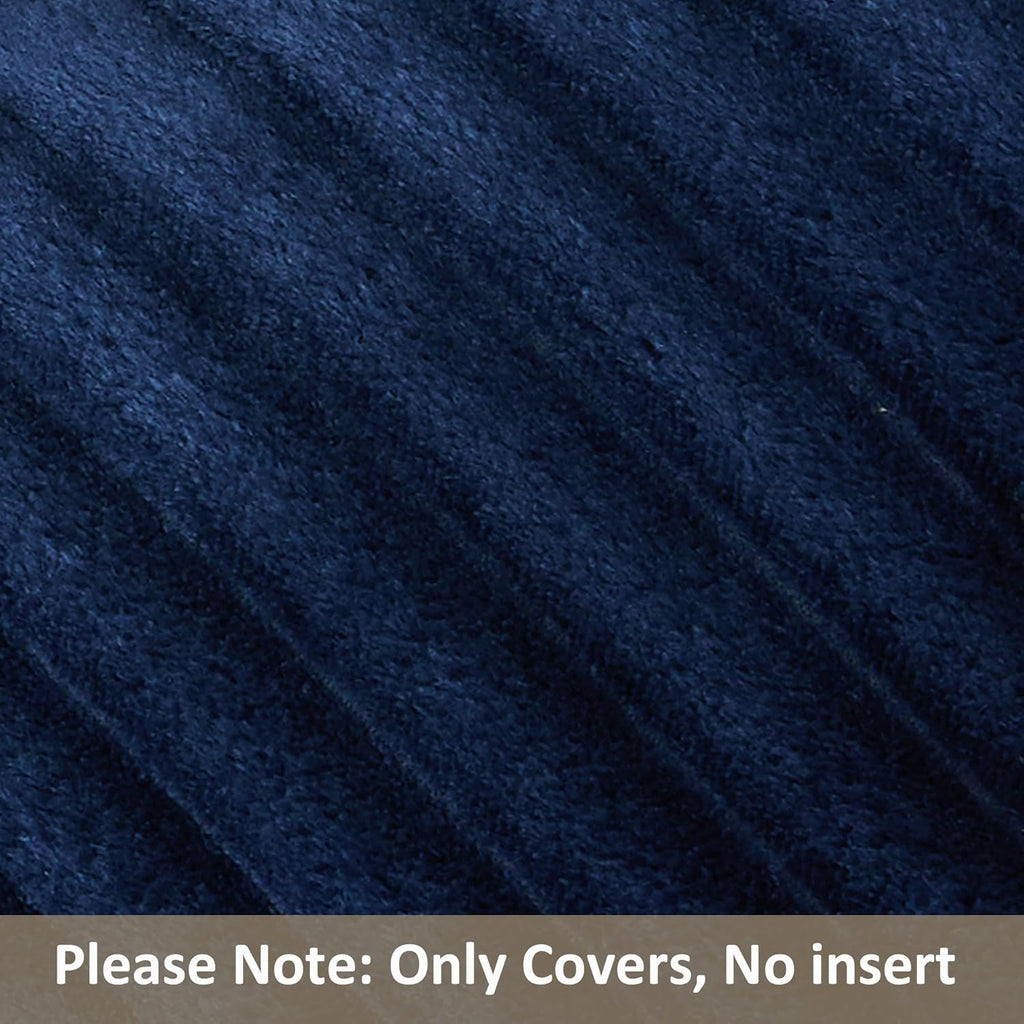 Kevin Textile Soft Plush 12x20 Inch Lumbar Pillow Cover 1 Pack, Luxury Fluffy Faux Fur Striped Flannel Rectangle Cushion Case for Couch Sofa Chair Bed Home Decor, Navy Blue