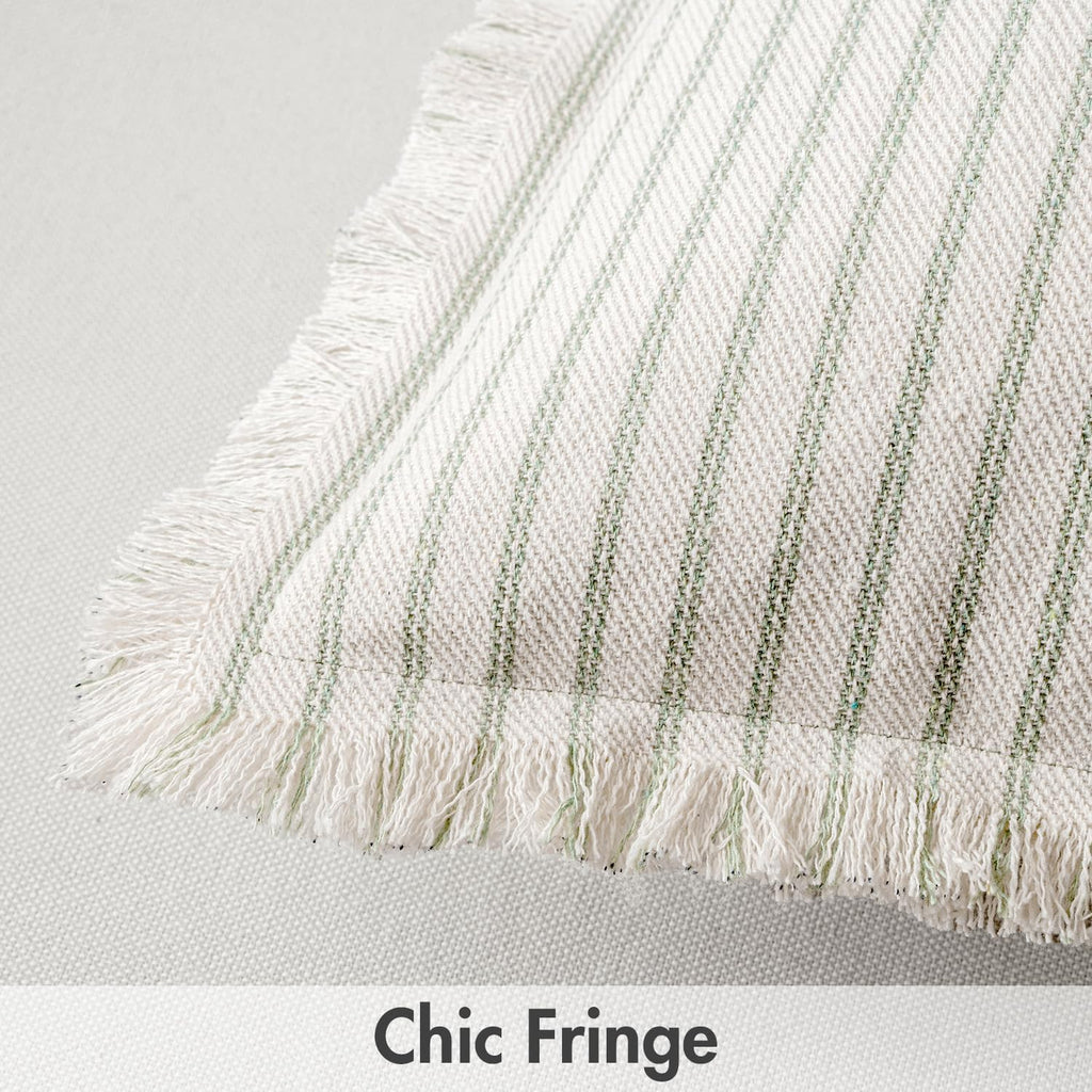 MIULEE Pack of 2 Sage Green Pillow Covers 24x24 Inch Striped Farmhouse Couch Throw Pillow Covers with Fringe Chic Linen Decorative Cushion Eruo Sham for Sofa Living Room Bed Outdoor Home Decor