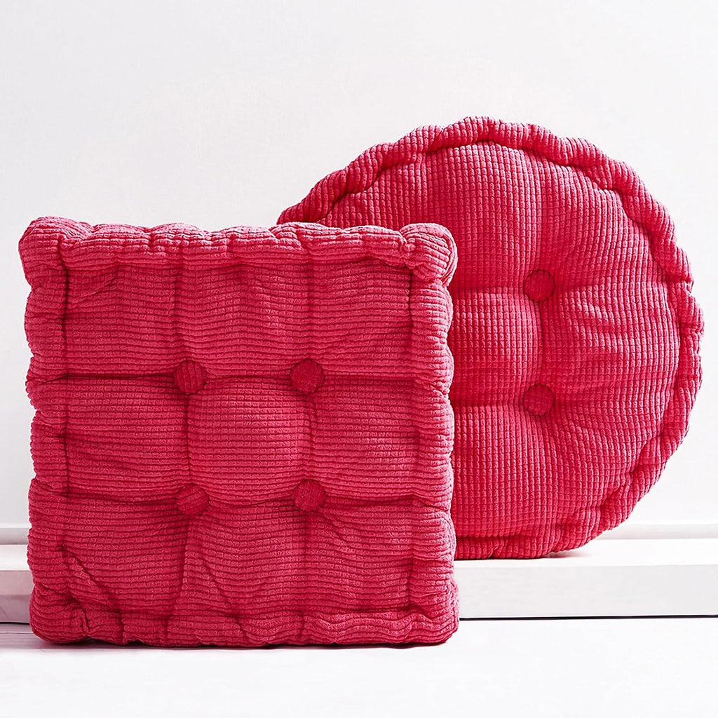 Rose Red Corduroy Floor Seat Pillows Cushion Large Square and Round Floor Cushions for Adults 2 Pack Meditation Floor Pillow for Living Room Balcony Tatami Yoga,18x18 Inch