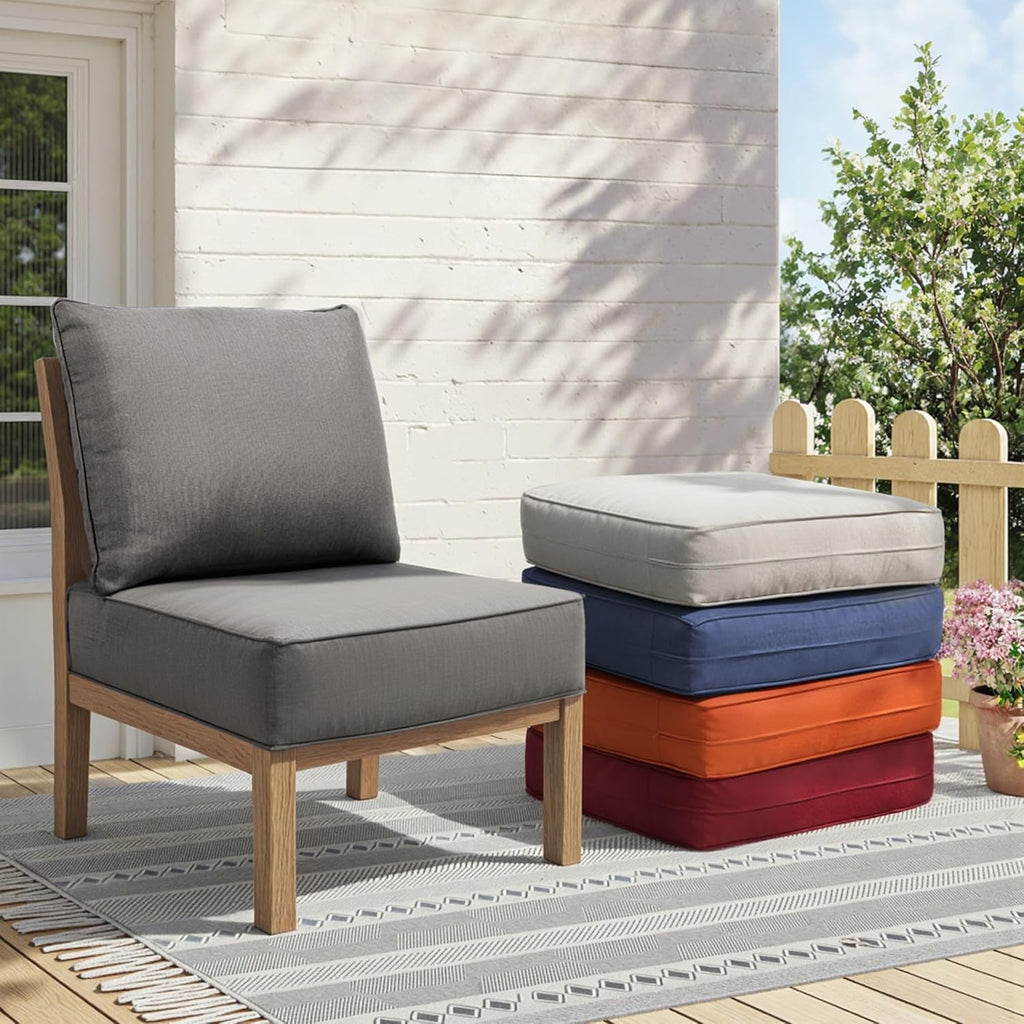 Outdoor Cushion Set for Furniture Patio Furniture, UV Resistant, Water Resistant - 6 Inch Thick Foam Garden Cushions– 24x24 Inch Patio Seat Covers for Chair/Sofa/Couch | Grey | 2-Pack |