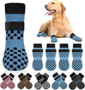 Non Slip Dog Socks to Prevent Licking Paws Grippy Socks for Senior Dog on Hardwood Floors Anti Slip Dog Socks for Hot Pavement Double Side Paw Protector Prevent Scratching Blue L