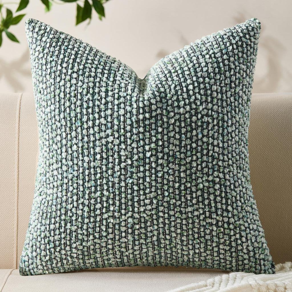 Decorative Couch Throw Pillow Covers 24x24 Green Striped Soft Wool Pillow Covers Neutral Textured Boho Cushion Covers for Modern Farmhouse Sofa Bedroom Living Room Decor SY011-D24