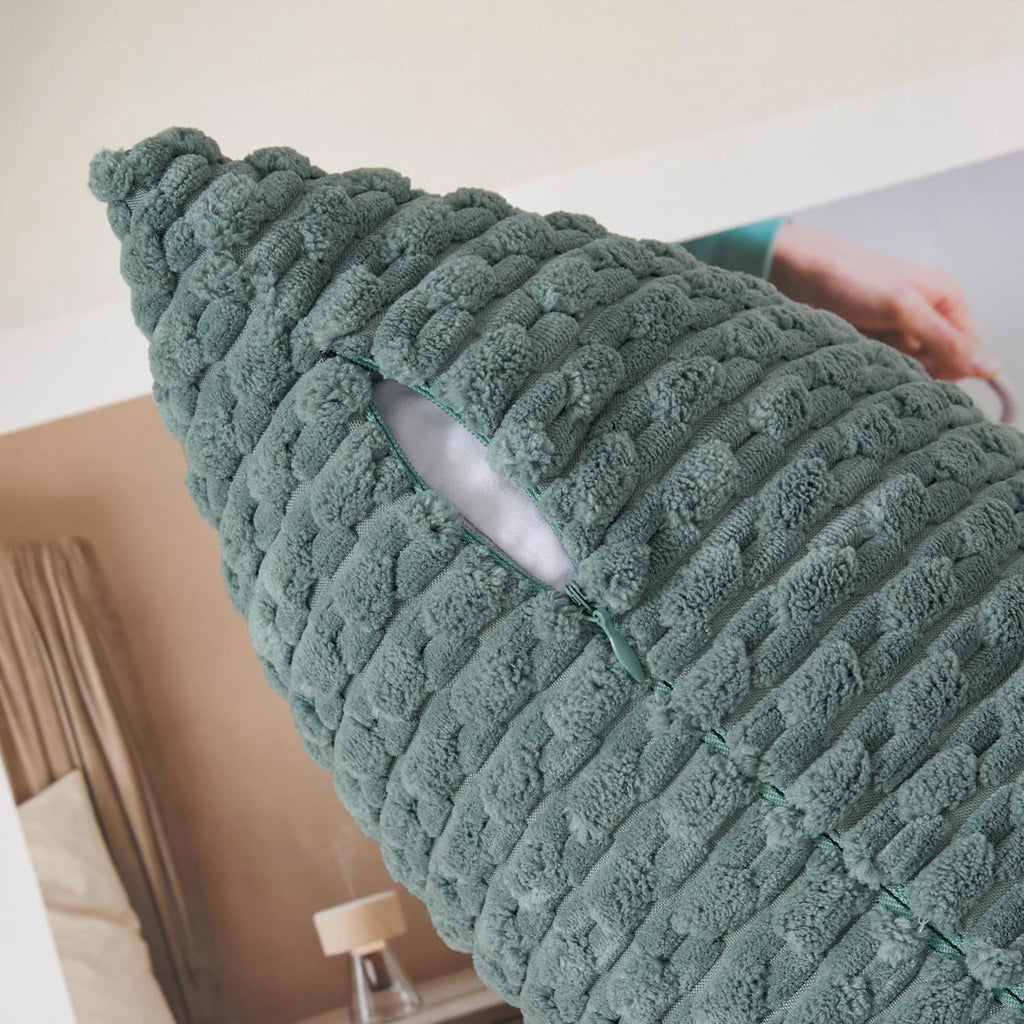 Kevin Textile 14x36 Inch Long Lumbar 1 Pack Boho Decorative Throw Pillow Cover Soft Striped Corduroy Rectangle Cushion Case Farmhouse Solid Color Accent for Living Room Couch Sofa Bed, Teal Green