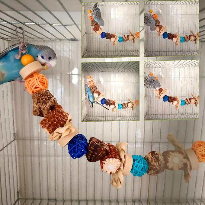 Natural Bird Rope Perches, Parakeet Swing Chew Toy, Birdcage Hanging Toy for Conure Cockatiel Budgies Lovebird Parrot