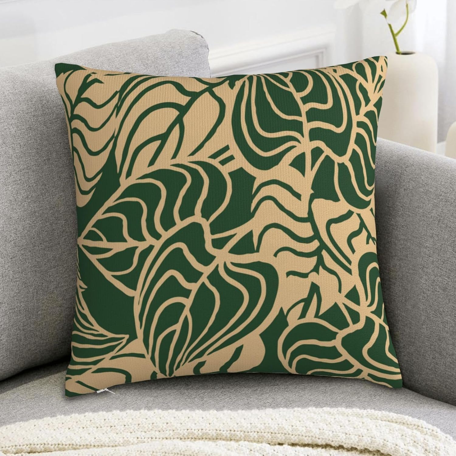 Tropical Green Plant Throw Pillow Covers 18x18 Inch Set of 2 Summer Sage Green Palm Leaves Decorative Pillow Cases Farmhouse Cushion Covers for Couch Sofa Bed Living Room Decor