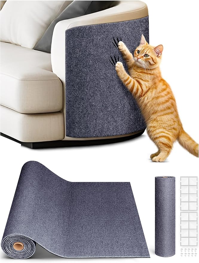 2PCS 39.4"x15.8" Cat Scratch Mat, Trimmable Self-Adhesive Carpet, DIY Climb Cat Scratcher for Furniture Couch or Wall Protector, Covering Cat Scratching Post Replacement Pads (Dark Gray)