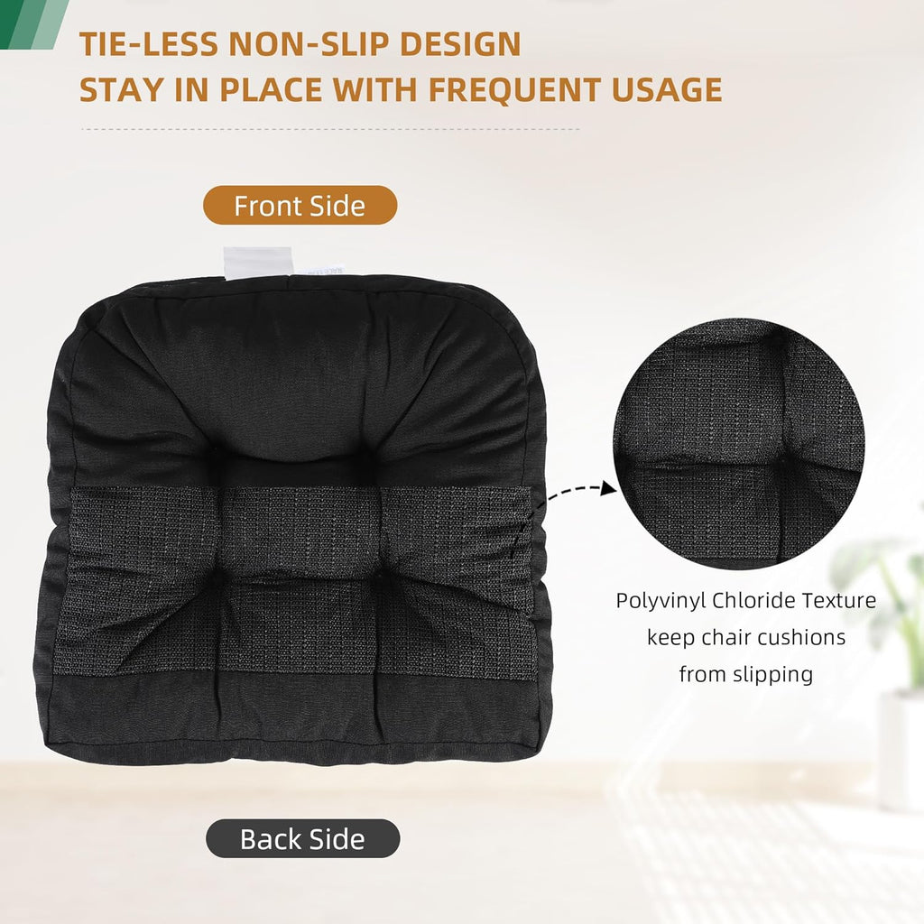 RACE LEAF Patio Chair Cushions 17x17 Inch 4 Pack, Memory Foam Outdoor Cushions Water Resistant Non-Slip Tufted for Garden Chair (Black)