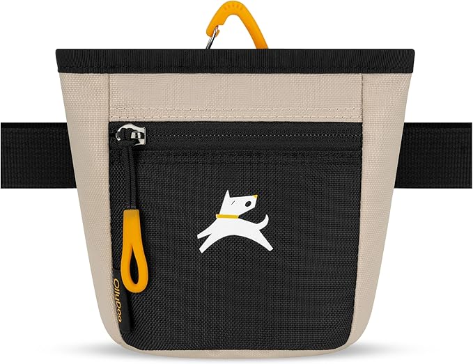 OllyDog Goodie Treat Bag, Dog Treat Pouch, Waist Belt Clip for Hands-Free Training, Magnetic Closure, Dog Training and Behavior Aids, Three Ways to Wear (Con Leche)
