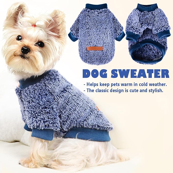 Fleece Dog Sweater Soft Fuzzy Warm Clothes for Small Dogs Girl Boy Soft Winter Coat Flannel Puppy Jacket Pet Clothes Outfit Sweater for Chihuahua, Bulldog, Dachshund(XXS,Navy Blue)