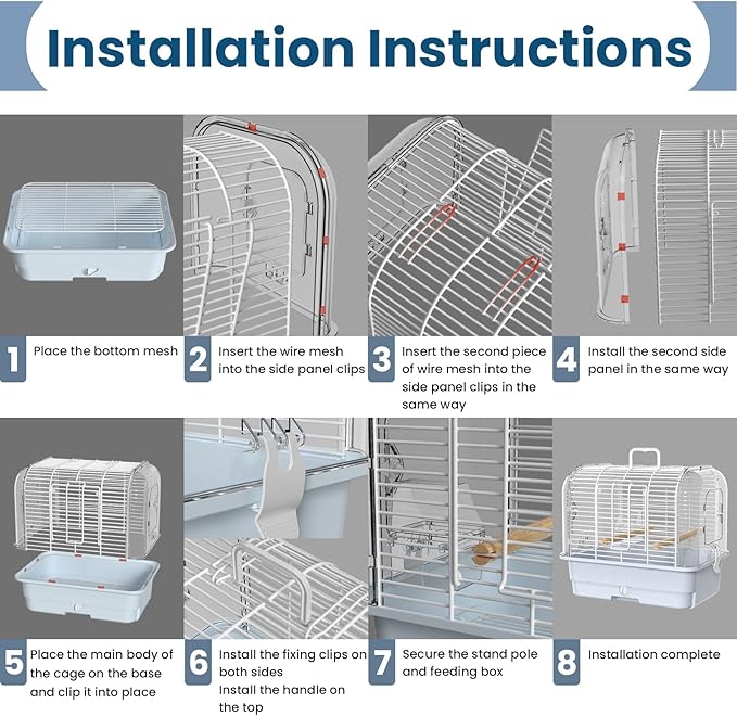 Travel Bird Carrier Cage,Transparent Parakeet Cage,Small Portable Bird Cage with Feeder Cups & Standing for Canaries Budgies Lovebirds Conures Cockatiels