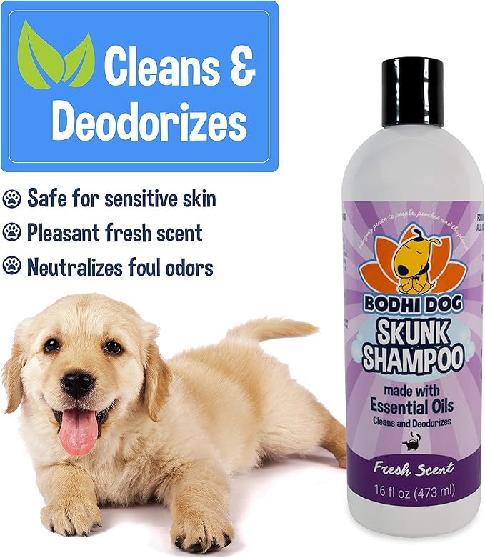Bodhi Dog Skunk Shampoo - Odor Remover with Essential Oils for Dogs & Cats - Cleans, Deodorizes & Eliminates Skunk Smell - Gentle on Skin & Suitable for Pets of All Sizes - Made in USA (16 Fl Oz)