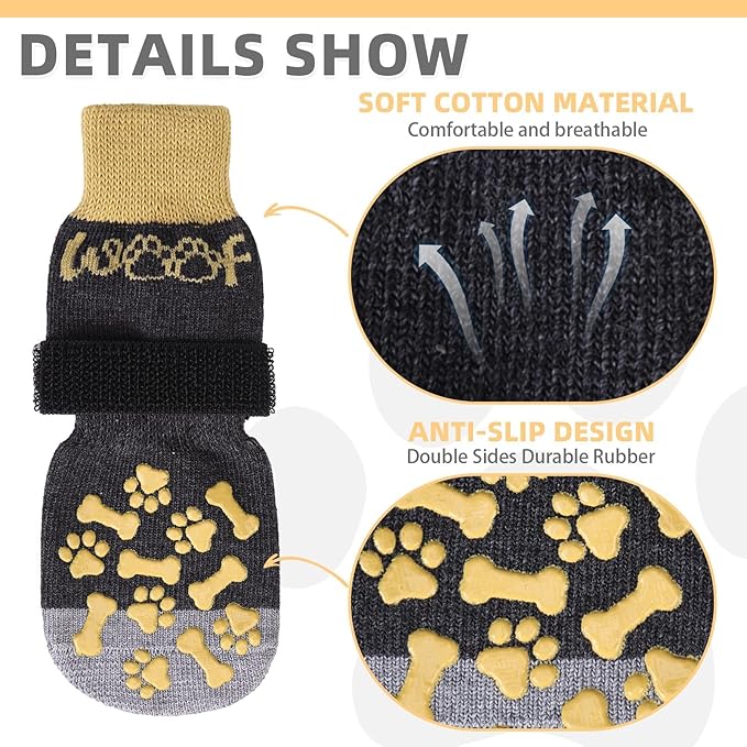 KOOLTAIL Dog Socks for Hot/Cold Pavement to Prevent Licking Paws,Dog Boots&Paw Protector for Hardwood Floors Anti Slip,Traction Control No Twist Grip Booties for Small Medium Large Senior Dogs M