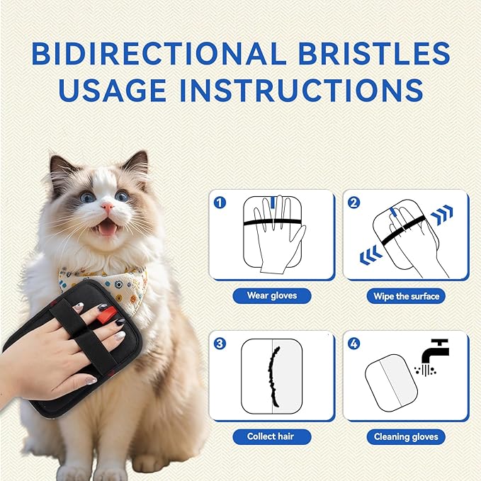 Pet Hair Removal Glove, Electrostatic Reusable with Hair Collection Bag, for Dogs & Cats, Suitable for Sofas, Furniture, Carpets, Car Seats - 1 Pcs