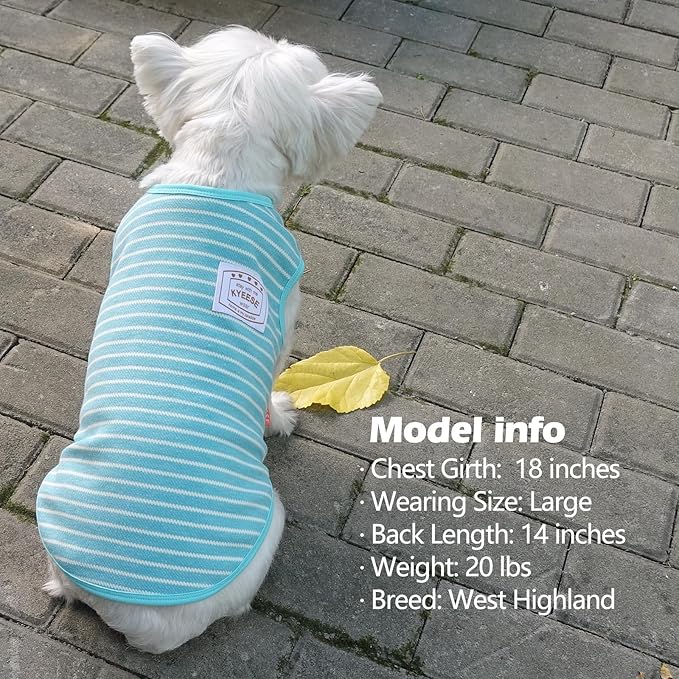 KYEESE 2Pack Dog Shirts Striped for Small Pups Soft Stretchy Pet Tee Lightweight Puppy Tank Top Sleeveless Canine Vest Breathable, X-Large, Rose Red+Blue