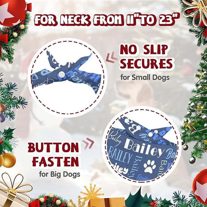 Personalized Dog Bandanas Custom Neckwear Name Button Anti-loosening Dog Scarf Triangle Bibs Kerchief Pet Costume Accessories for Medium Large Dogs Pets Birthday-Blue