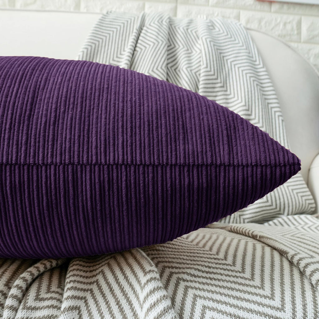 HWY 50 Purple Chenille Throw Pillow Covers 12x20 Inch with Triple Buttons, Soft Farmhouse Accent Decorative Cushion Cases for Couch Sofa Bed Living Room Pack of 2 Rectangle