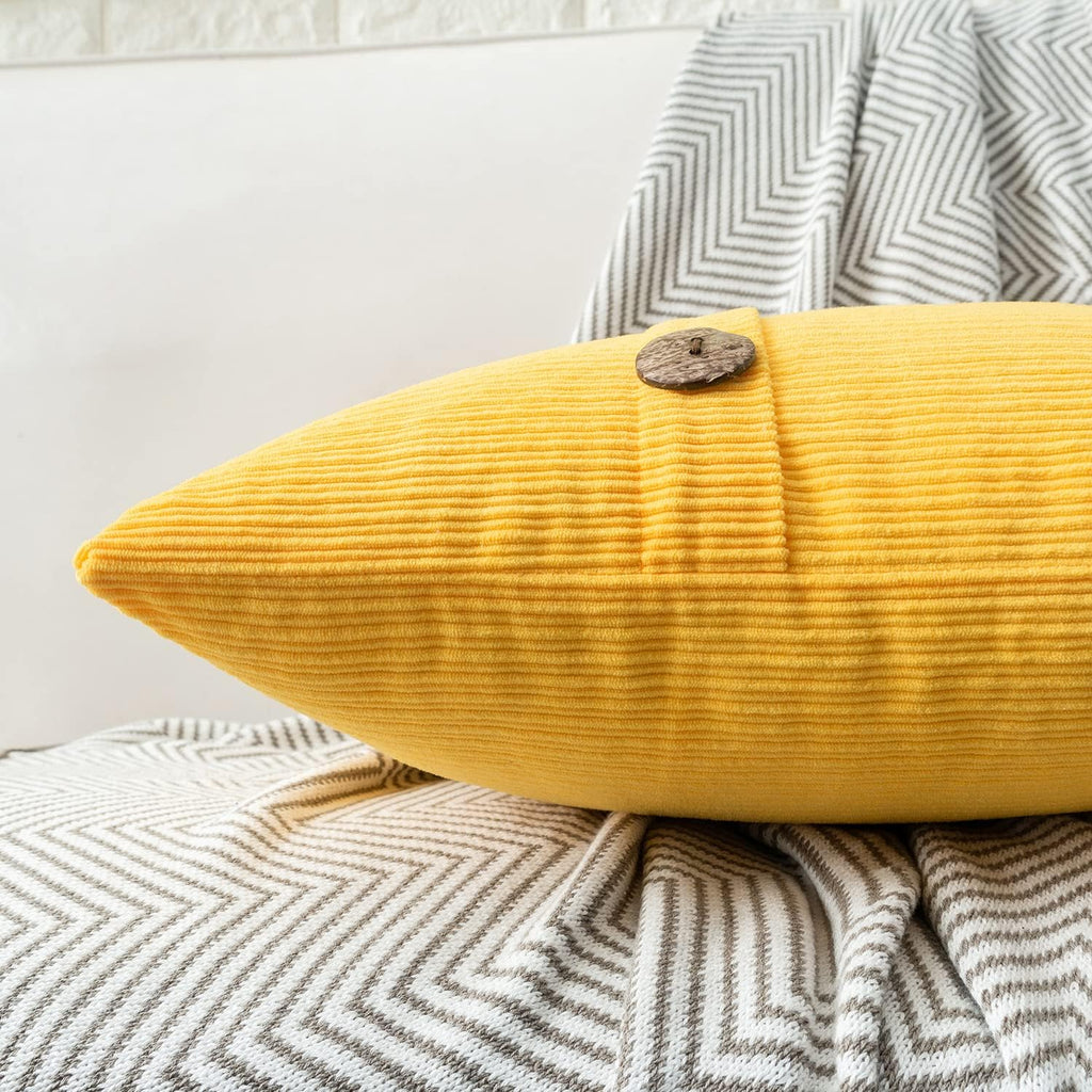 HWY 50 Yellow Chenille Throw Pillow Covers 20x20 Inch with Triple Buttons, Soft Farmhouse Accent Decorative Cushion Cases for Couch Sofa Bed Living Room Pack of 2