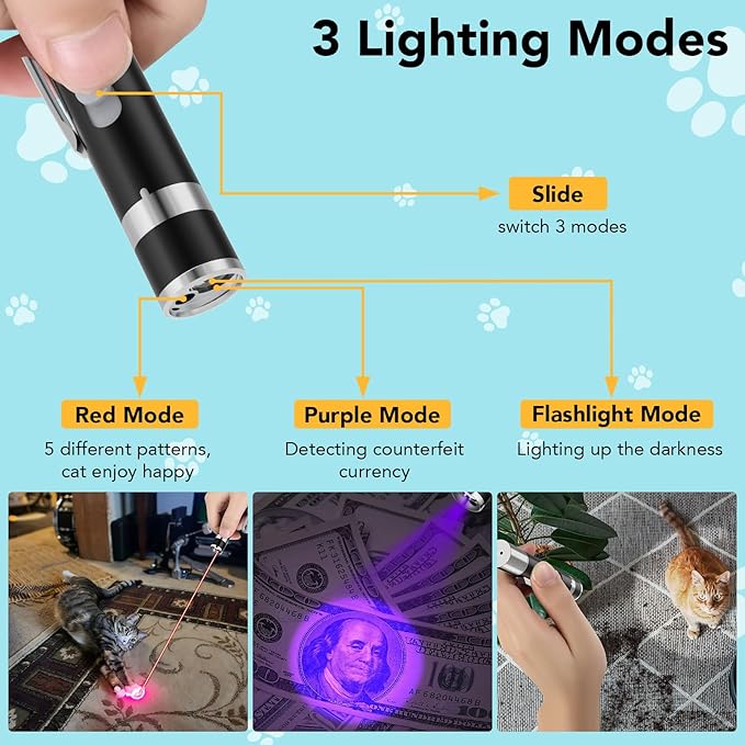 Cat Toy Pointer, 2 Pieces, USB Rechargeable with 7 Adjustable Patterns, Interactive Chase Toys for Indoor Cats & Dogs, Training & Exercise Fun (Black)