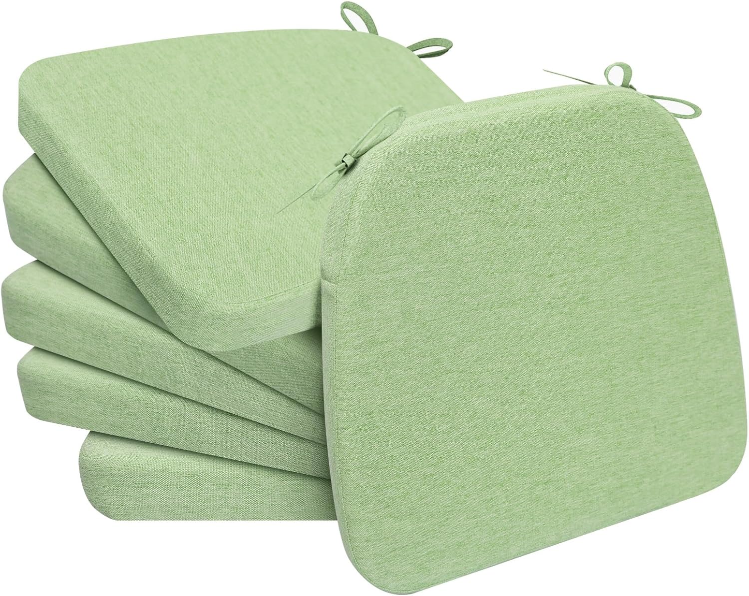 AAAAAcessories D-Shaped Chair Cushions, 2" Thick Dining Chair Pads with Ties and Removable, Machine-Washable Cover, 17" x 16", Set of 6, Pear Green