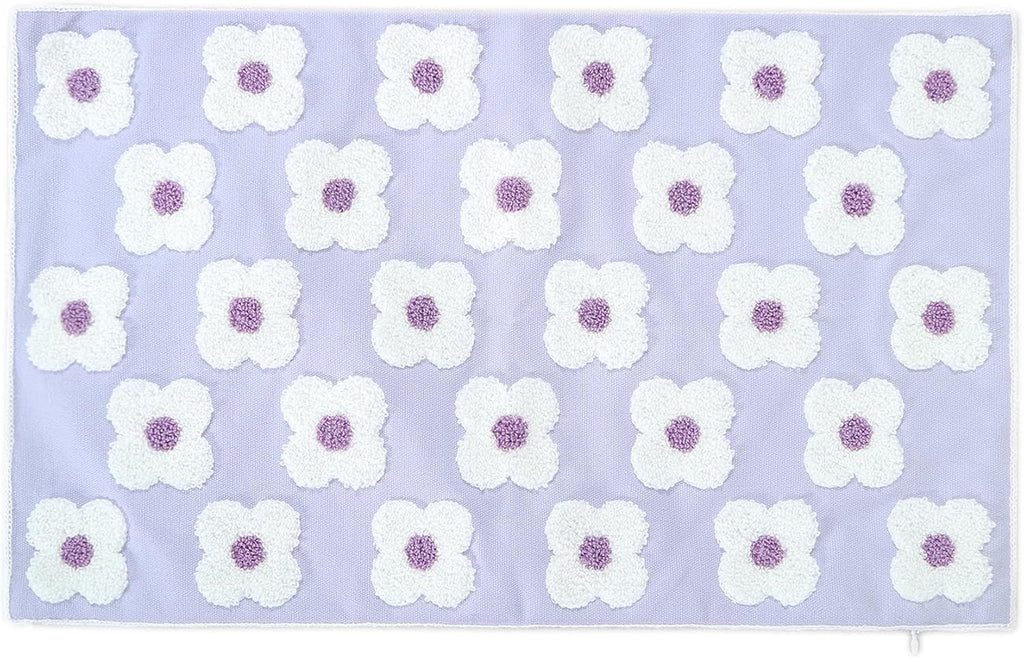 DECOBIRD Embroidery Throw Pillow Cover 12x20 Light Purple Floral Design Home Decor Loop Embroidered Pillow Case Thick Cotton Canvas Square Cushion Cover for Couch 30x50cm, 4 Petal Flowers 1 Piece