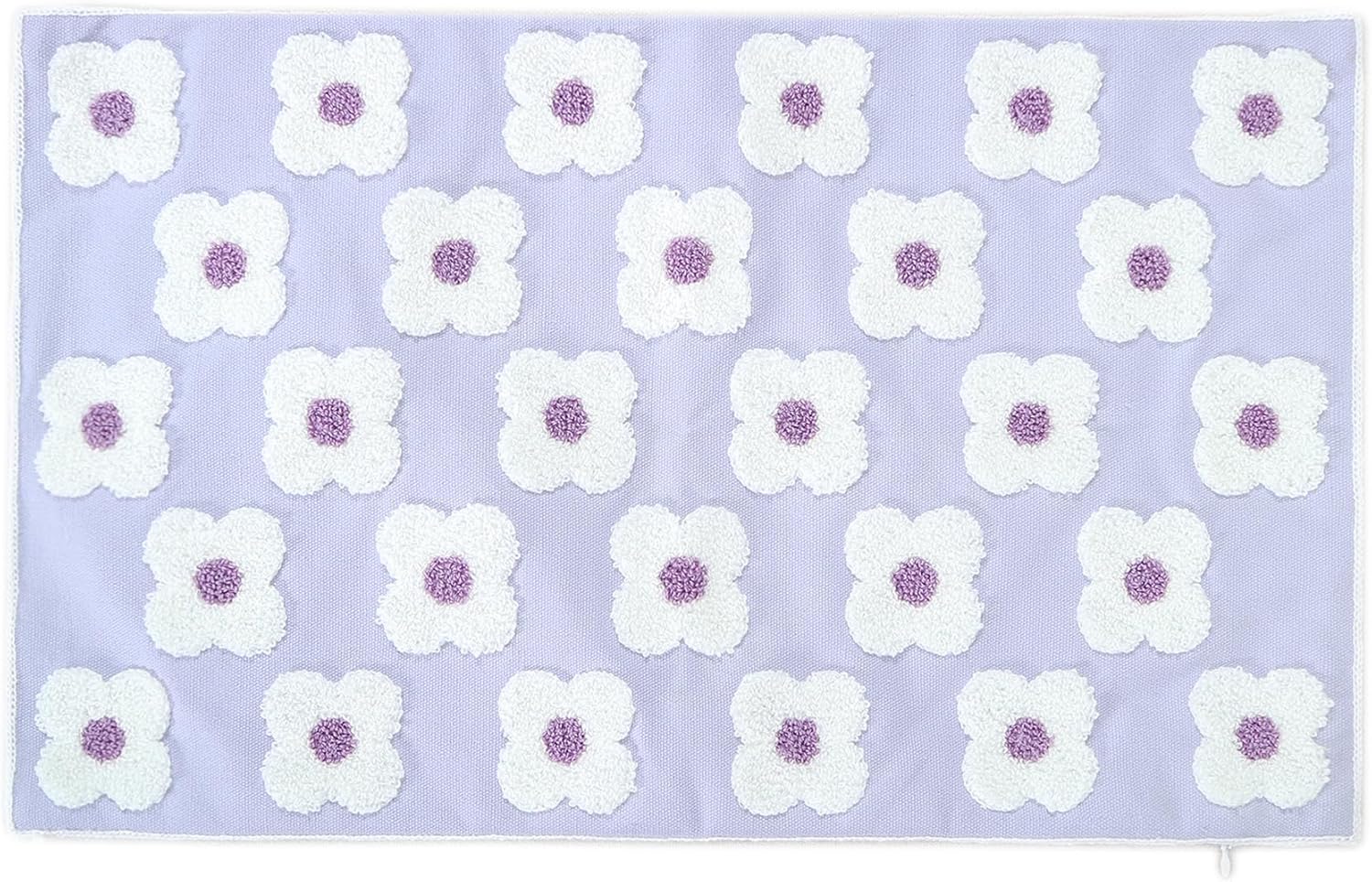 DECOBIRD Embroidery Throw Pillow Cover 12x20 Light Purple Floral Design Home Decor Loop Embroidered Pillow Case Thick Cotton Canvas Square Cushion Cover for Couch 30x50cm, 4 Petal Flowers 1 Piece