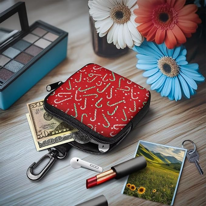 KEIAHUAN Christmas Dog Treat Bags Candy Cane Print Pet Treat Pouch for Training Small Portable Dogs Walking Bag Holder for Kibbles Pet Food Toy Puppy Trainner Essentials Supplies