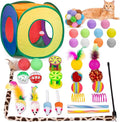 Retro Shaw Cat Toys Bundle 33 Pack, Interactive Kitten Toys for Indoor Cats Kitty with Collapsible Play Tunnel Tube Tent Feather Wand Teaser Bell Fuzzy Ball Springs Mouse Toy
