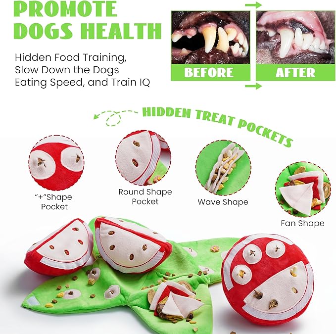 Nocciola Hide and Seek Plush Dog Toys, Watermelon Interactive Toy for Small Dogs, Green Puppy Puzzle Squeaky Toys with Crinkle Papers for Boredom, Dog Nosework Toy for Medium Pet