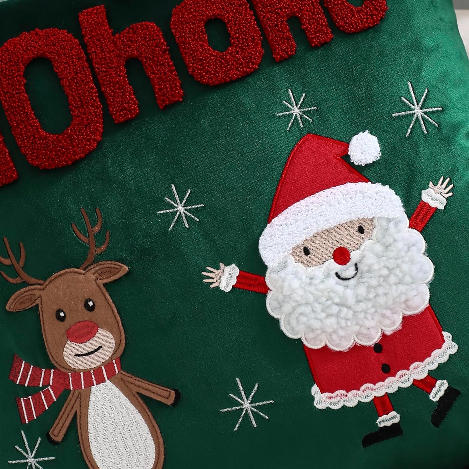 LUOYEHK Christmas Pillow Covers 18x18 Set of 2 Cute Santa Claus and Reindeer Decorative Green Pillow Cases Winter Holiday Velvet Embroidered Cushion Covers for Couch Sofa Bed
