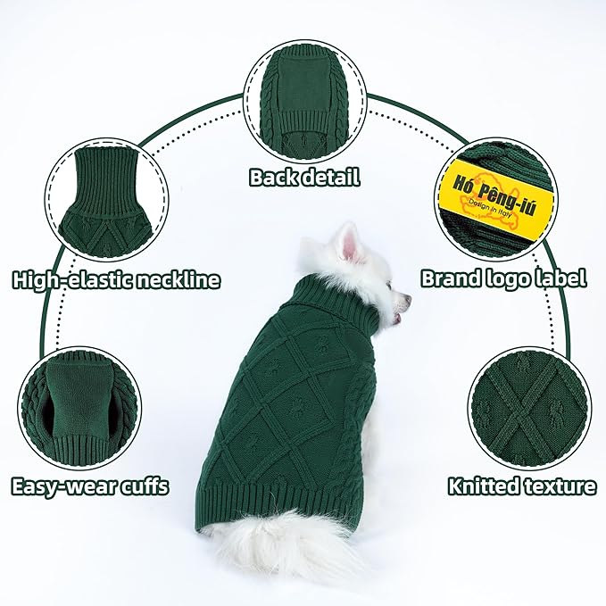 Medium/Large Dog Sweater, Warm Comfy Stretch Dog Winter Coat w/Sleeves & High Neck, Premium Dog Clothes for Labrador-Best for Holidays, Daily Walks XL Green