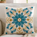Embroidered Throw Pillow Cover 20x20 Classic Boho Floral Pattern Pillows Cover Outdoor Decorative Pillowcase,Durable Cozy Textured Cushion Case for Sofa Couch Bed Living Room,Teal