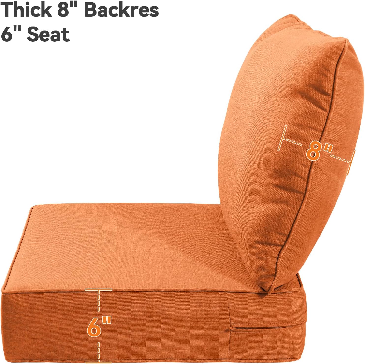 6" Thick Outdoor Cushions 24x24x6, 6-Set Deep Seat Patio Cushions with Removable Cover, Waterproof & Fade Resistant Replacement for Wicker Chair, Loveseat, Sofa - Orange