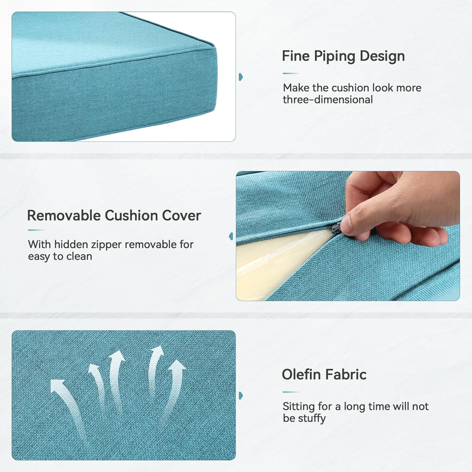 6" Thick Outdoor Cushions 24x24x6, 10-Set Deep Seat Patio Cushions with Removable Cover, Waterproof & Fade Resistant Replacement for Wicker Chair, Loveseat, Sofa - Teal