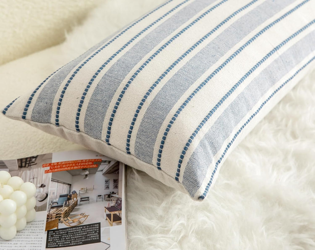 Decorative Boho Lumbar Pillow Covers, Modern Farmhouse Couch Pillowcase, 14 x 36 Long Accent Body Throw Pillow Covers, Sofa Bed Living Room Decor Cushion Case, Blue and Beige, Pack of 1